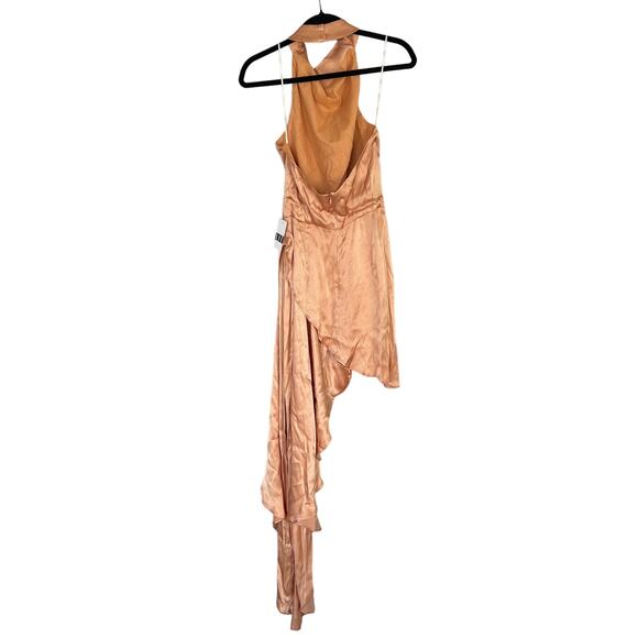 ELLIATT Women Camel Lambent Asymmetrical Halter Satin Dress Size S NEW Cowl Neck - Picture 3 of 10
